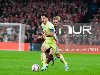 Mikel Oyarzabal of Spain controls the ball during the Nations League Round 5 match between Denmark and Spain at Parken Stadium in Copenhagen...