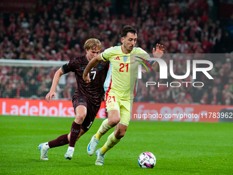 Mikel Oyarzabal of Spain controls the ball during the Nations League Round 5 match between Denmark and Spain at Parken Stadium in Copenhagen...