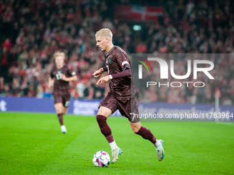 Albert Gronbaek of Denmark controls the ball during the Nations League Round 5 match between Denmark and Spain at Parken Stadium in Copenhag...