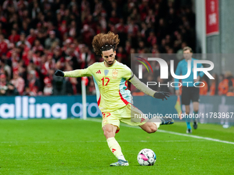 Marc Cucurella of Spain participates in the Nations League Round 5 match between Denmark and Spain at Parken Stadium in Copenhagen, Denmark,...