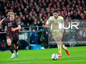 Ayoze Perez of Spain participates in the Nations League Round 5 match between Denmark and Spain at Parken Stadium in Copenhagen, Denmark, on...