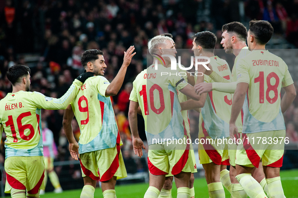 Ayoze Perez of Spain celebrates after scoring a goal to make it 2-0 during the UEFA Nations League 2024/25 League A Group A4 match between D...