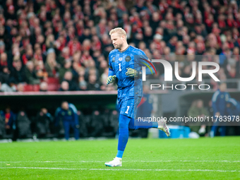 Kasper Schmeichel of Denmark participates in the UEFA Nations League 2024/25 League A Group A4 match between Denmark and Spain at Parken Sta...