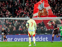 Gustav Isaksen of Denmark celebrates the team's first goal during the Nations League Round 5 match between Denmark and Spain at Parken Stadi...