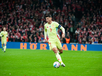 Alvaro Morata of Spain controls the ball during the Nations League Round 5 match between Denmark and Spain at Parken Stadium in Copenhagen,...