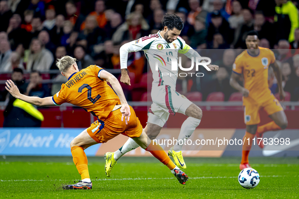 Netherlands defender Jan-Paul van Hecke and Hungary midfielder Dominik Szoboszlai participate in the match between the Netherlands and Hunga...