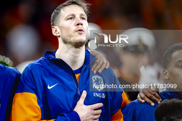 Netherlands forward Wout Weghorst participates in the match between the Netherlands and Hungary at the Johan Cruijff ArenA for the UEFA Nati...