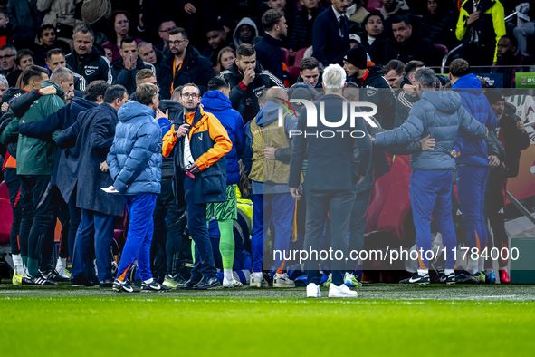 A medical assistant is with the assistant trainer of Hungary during the match between the Netherlands and Hungary at the Johan Cruijff ArenA...