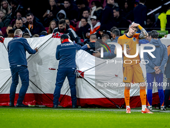 Netherlands forward Wout Weghorst participates in the match between the Netherlands and Hungary at the Johan Cruijff ArenA for the UEFA Nati...