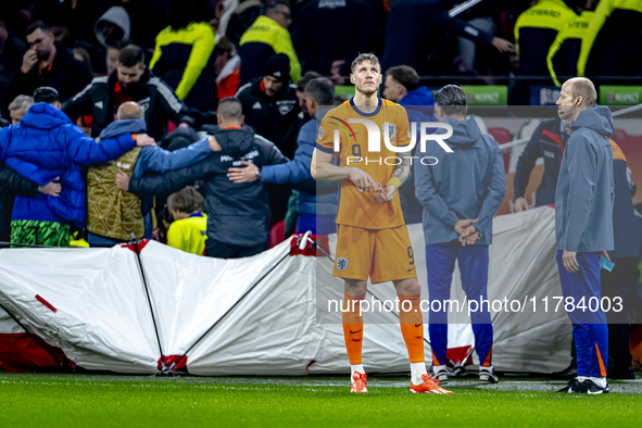 Netherlands forward Wout Weghorst participates in the match between the Netherlands and Hungary at the Johan Cruijff ArenA for the UEFA Nati...