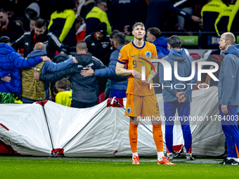 Netherlands forward Wout Weghorst participates in the match between the Netherlands and Hungary at the Johan Cruijff ArenA for the UEFA Nati...