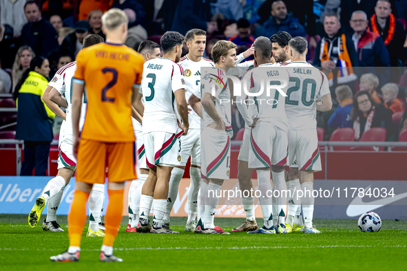 Players of Hungary during the match between the Netherlands and Hungary at the Johan Cruijff ArenA for the UEFA Nations League - League A -...