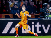 Netherlands forward Wout Weghorst scores the 1-0 and celebrates the goal during the match between the Netherlands and Hungary at the Johan C...