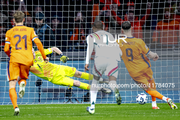 Netherlands forward Wout Weghorst scores the 1-0 during the match between the Netherlands and Hungary at the Johan Cruijff ArenA for the UEF...