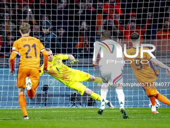 Netherlands forward Wout Weghorst scores the 1-0 during the match between the Netherlands and Hungary at the Johan Cruijff ArenA for the UEF...