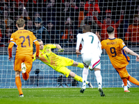 Netherlands forward Wout Weghorst scores the 1-0 during the match between the Netherlands and Hungary at the Johan Cruijff ArenA for the UEF...