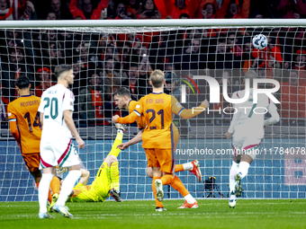 Netherlands forward Wout Weghorst scores the 1-0 during the match between the Netherlands and Hungary at the Johan Cruijff ArenA for the UEF...