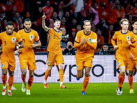 Netherlands forward Wout Weghorst scores the 1-0 and celebrates the goal during the match between the Netherlands and Hungary at the Johan C...