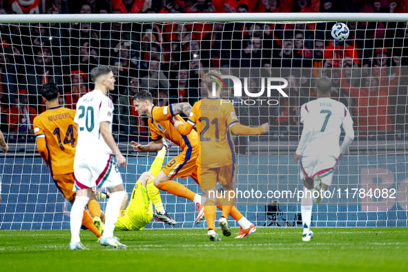 Netherlands forward Wout Weghorst scores the 1-0 during the match between the Netherlands and Hungary at the Johan Cruijff ArenA for the UEF...