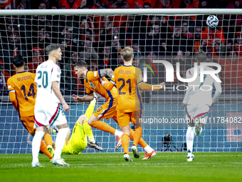 Netherlands forward Wout Weghorst scores the 1-0 during the match between the Netherlands and Hungary at the Johan Cruijff ArenA for the UEF...