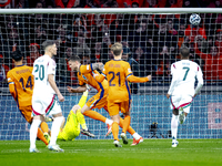 Netherlands forward Wout Weghorst scores the 1-0 during the match between the Netherlands and Hungary at the Johan Cruijff ArenA for the UEF...