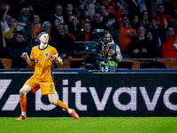 Netherlands forward Wout Weghorst scores the 1-0 and celebrates the goal during the match between the Netherlands and Hungary at the Johan C...