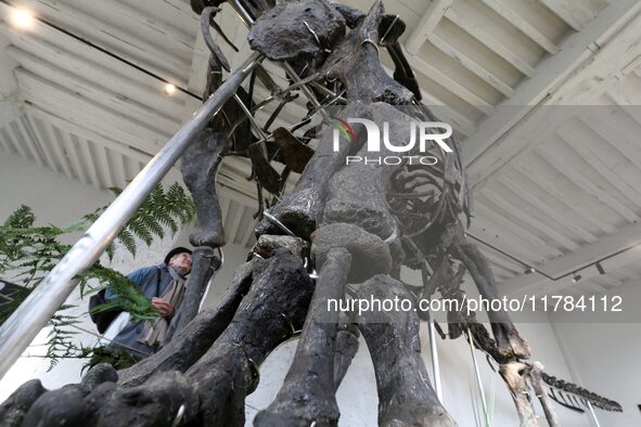 The largest dinosaur skeleton ever auctioned in France, measuring 22 meters long, sells on November 16, 2024, in the Paris region, for more...