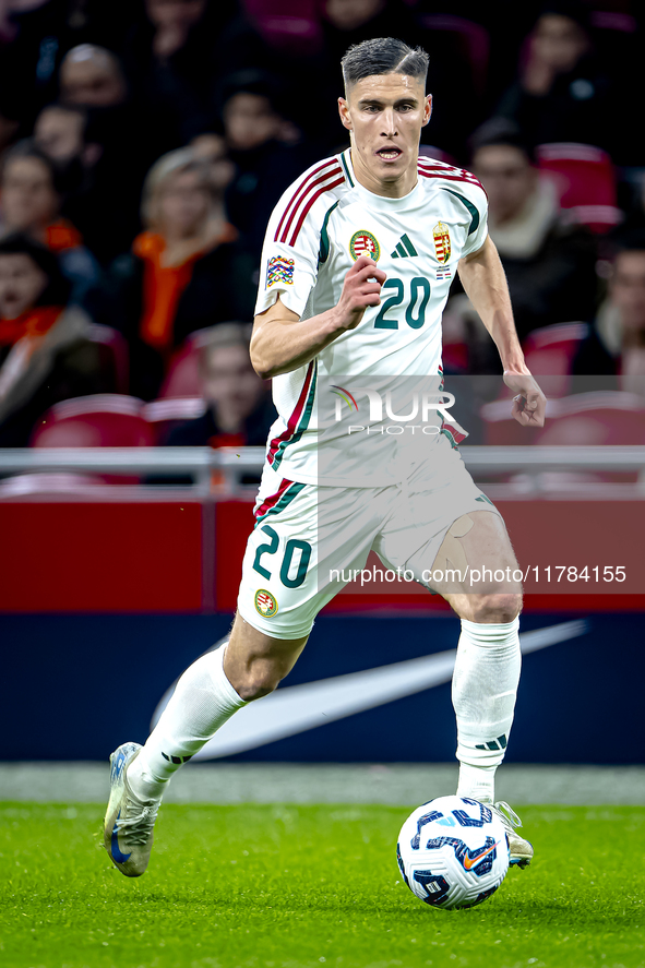 Hungary forward Roland Sallai participates in the match between the Netherlands and Hungary at the Johan Cruijff ArenA for the UEFA Nations...