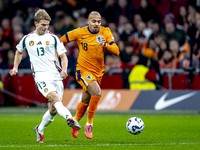 Hungary midfielder Andras Schafer and Netherlands forward Donyell Malen participate in the match between the Netherlands and Hungary at the...