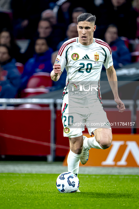 Hungary forward Roland Sallai participates in the match between the Netherlands and Hungary at the Johan Cruijff ArenA for the UEFA Nations...