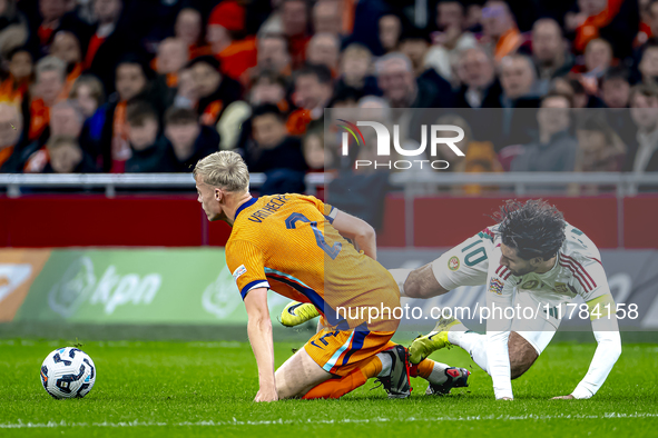 Netherlands defender Jan-Paul van Hecke and Hungary midfielder Dominik Szoboszlai participate in the match between the Netherlands and Hunga...