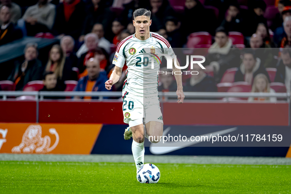 Hungary forward Roland Sallai participates in the match between the Netherlands and Hungary at the Johan Cruijff ArenA for the UEFA Nations...