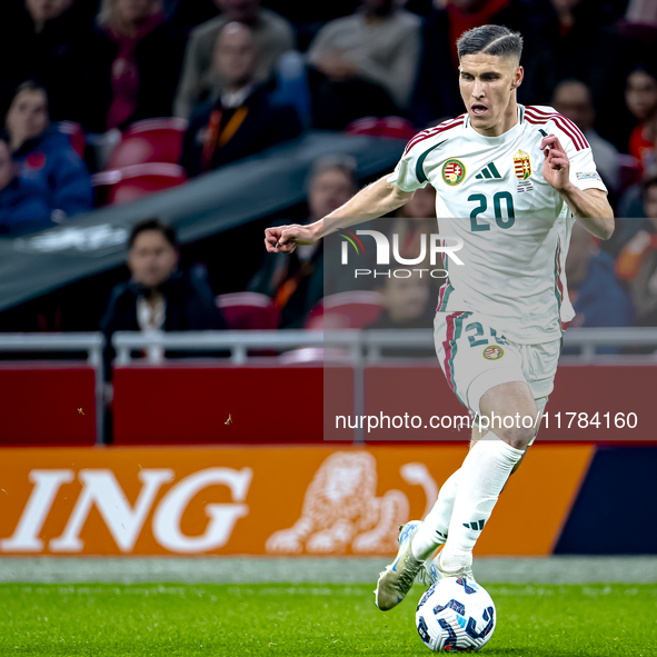 Hungary forward Roland Sallai participates in the match between the Netherlands and Hungary at the Johan Cruijff ArenA for the UEFA Nations...