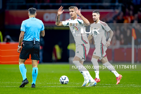 Hungary midfielder Tamas Nikitscher participates in the match between the Netherlands and Hungary at the Johan Cruijff ArenA for the UEFA Na...