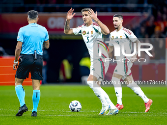 Hungary midfielder Tamas Nikitscher participates in the match between the Netherlands and Hungary at the Johan Cruijff ArenA for the UEFA Na...