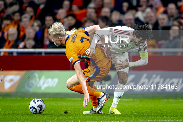 Netherlands defender Jan-Paul van Hecke and Hungary midfielder Dominik Szoboszlai participate in the match between the Netherlands and Hunga...