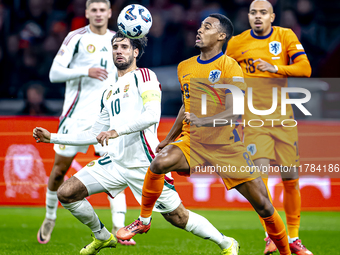 Hungary midfielder Dominik Szoboszlai and Netherlands midfielder Ryan Gravenberch play during the match between the Netherlands and Hungary...