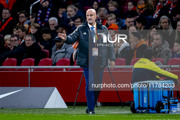 Hungary trainer Marco Rossi is present during the match between the Netherlands and Hungary at the Johan Cruijff ArenA for the UEFA Nations...