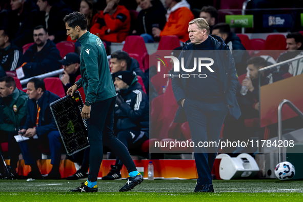 Netherlands trainer Ronald Koeman is present during the match between the Netherlands and Hungary at the Johan Cruijff ArenA for the UEFA Na...