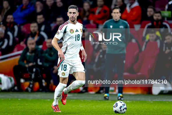 Hungary midfielder Zsolt Nagy participates in the match between the Netherlands and Hungary at the Johan Cruijff ArenA for the UEFA Nations...