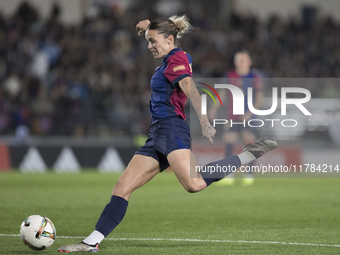 Mapi Leon of FC Barcelona attempts a shot during the LIGA F match between Real Madrid and FC Barcelona at Alfredo Di Stefano stadium in Madr...