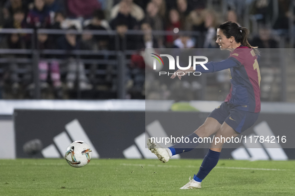 Aitana Bonmati of FC Barcelona attempts a shot during the LIGA F match between Real Madrid and FC Barcelona at Alfredo Di Stefano stadium in...