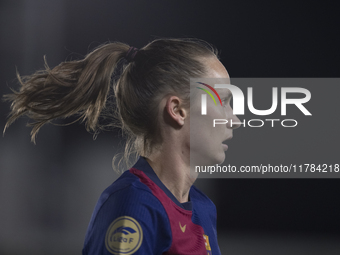 Caroline Hansen of FC Barcelona participates in the LIGA F match between Real Madrid and FC Barcelona at Alfredo Di Stefano stadium in Madri...