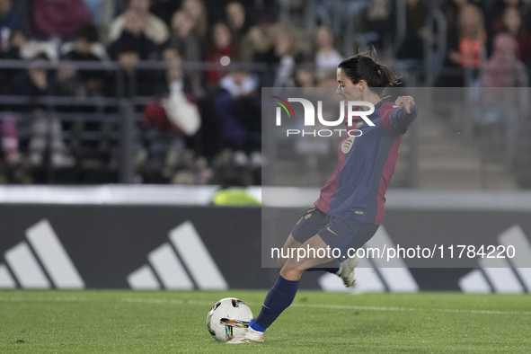 Aitana Bonmati of FC Barcelona attempts a shot during the LIGA F match between Real Madrid and FC Barcelona at Alfredo Di Stefano stadium in...