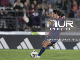 Aitana Bonmati of FC Barcelona attempts a shot during the LIGA F match between Real Madrid and FC Barcelona at Alfredo Di Stefano stadium in...