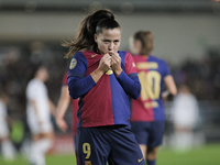 Claudia Pina of FC Barcelona celebrates a goal during the LIGA F match between Real Madrid and FC Barcelona at Alfredo Di Stefano stadium in...