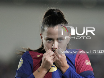 Claudia Pina of FC Barcelona celebrates a goal during the LIGA F match between Real Madrid and FC Barcelona at Alfredo Di Stefano stadium in...