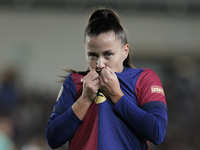 Claudia Pina of FC Barcelona celebrates a goal during the LIGA F match between Real Madrid and FC Barcelona at Alfredo Di Stefano stadium in...