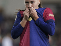 Claudia Pina of FC Barcelona celebrates a goal during the LIGA F match between Real Madrid and FC Barcelona at Alfredo Di Stefano stadium in...