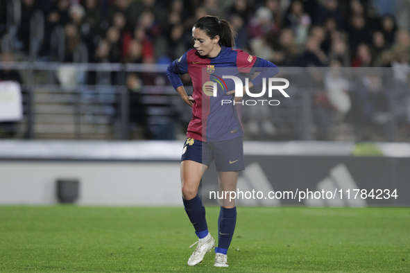 Aitana Bonmati of FC Barcelona participates in the LIGA F match between Real Madrid and FC Barcelona at Alfredo Di Stefano stadium in Madrid...